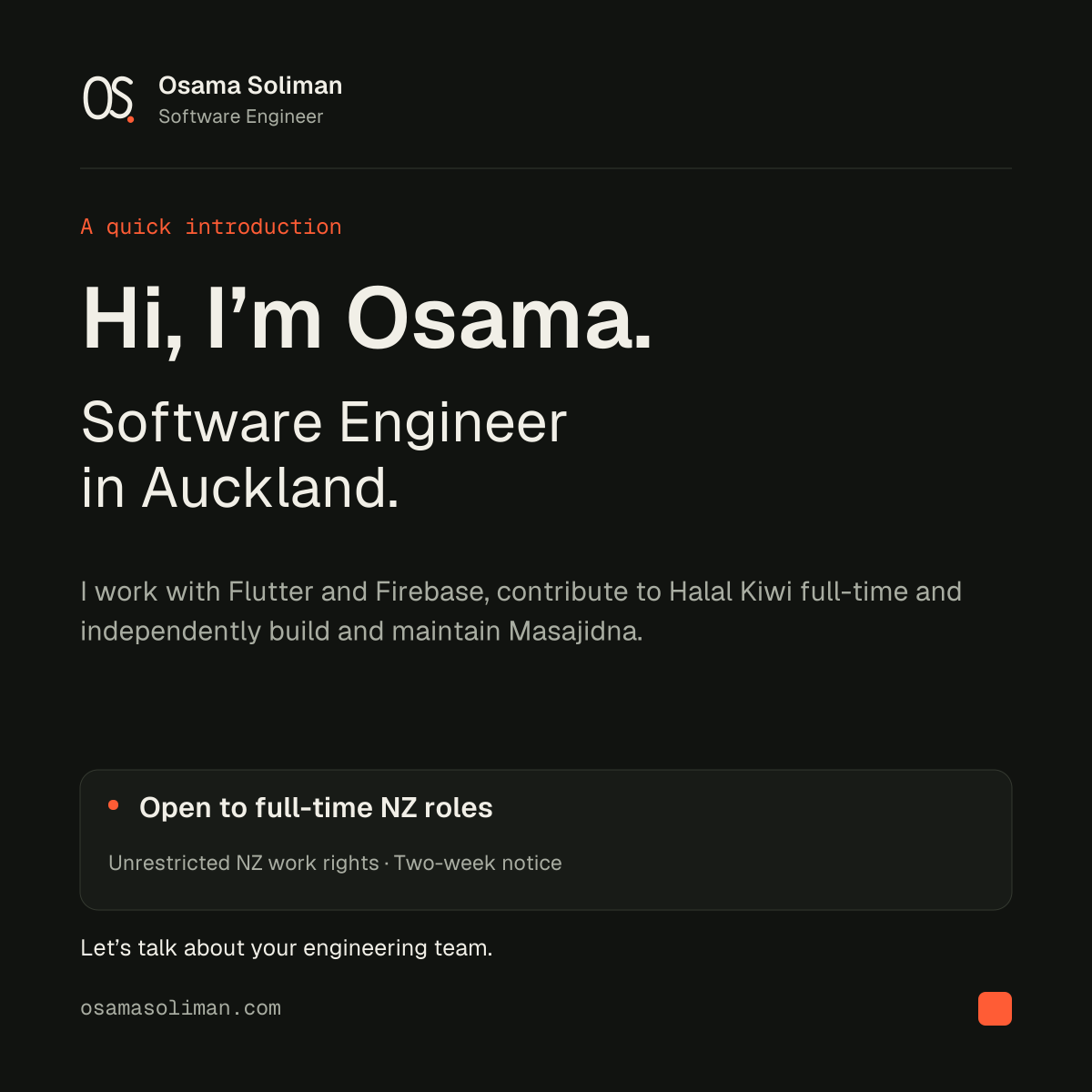 Hiring introduction, dark theme