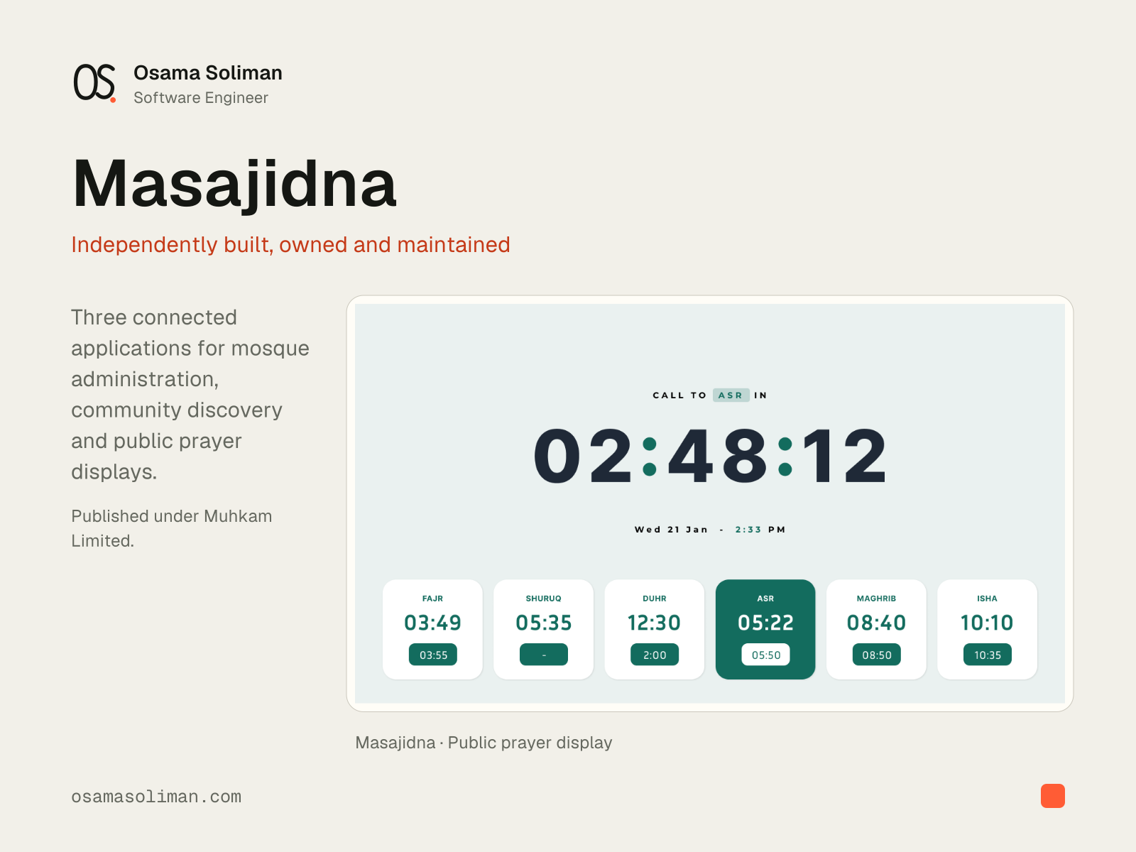 Masajidna product presentation, light theme
